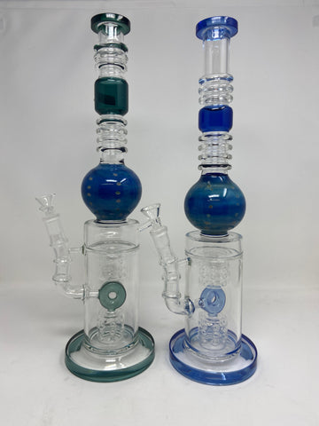 FANCY WATER PIPE WITH 2 SWISS PERC DONUT RECYCLER WITH SPHERE MARBLE - Limitless Puff